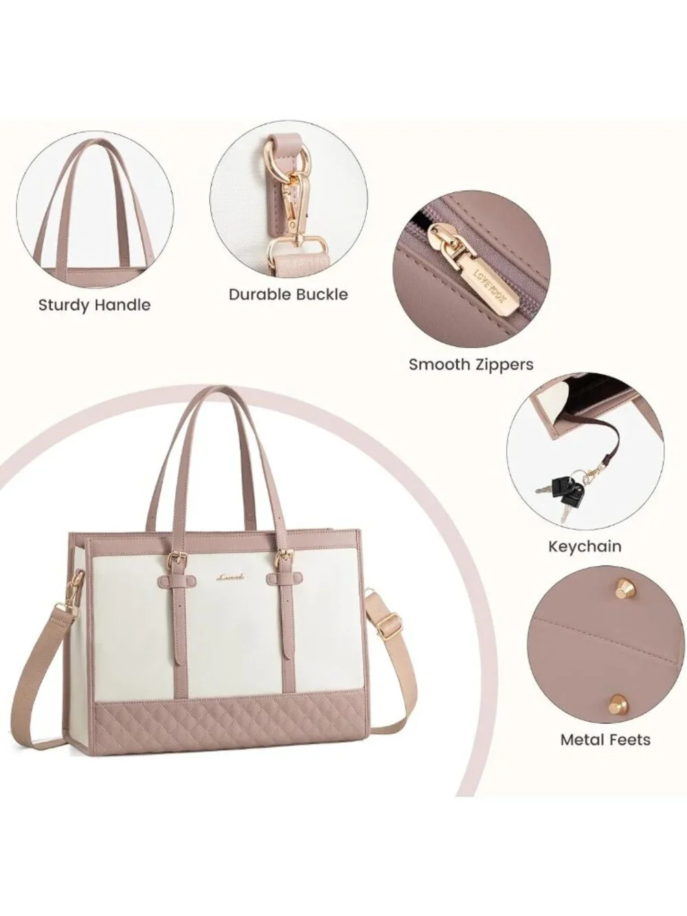 Stylish 15.6 Inch Laptop Tote Bag for Women, Work Purse, Computer Bag, Chic